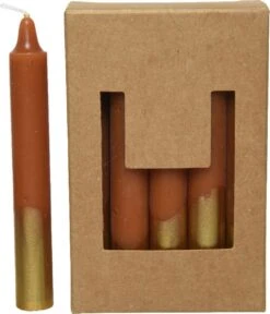 Decoris Kerstboomkaarsjes Dipped Metallic Doosje A 10 Stuks Ø1,3x10,5cm Kaneel/goud