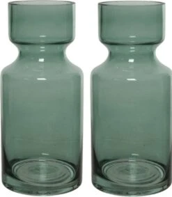 Decoris Set Van 2x Stuks Groene Vazen/bloemenvazen 3 Liter Van Glas 11 X 24,5 Cm - Glazen Vazen Voor Bloemen En Boeketten