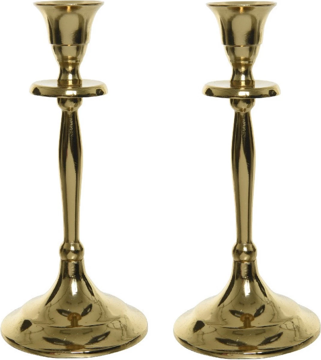 Decoris Set Van 3x Stuks Luxe Diner Kaarsen Staande Kandelaar Aluminium Kleur Goud 20 Cm - Diameter Onderkant 9 Cm