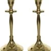 Decoris Set Van 2x Stuks Luxe Diner Kaarsen Staande Kandelaar Aluminium Kleur Goud 20 Cm - Diameter Onderkant 9 Cm