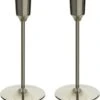 Decoris Set Van 2x Stuks Luxe Diner Kaarsen Staande Kandelaar Aluminium Kleur Zilver 20 Cm - Diameter Onderkant 7 Cm