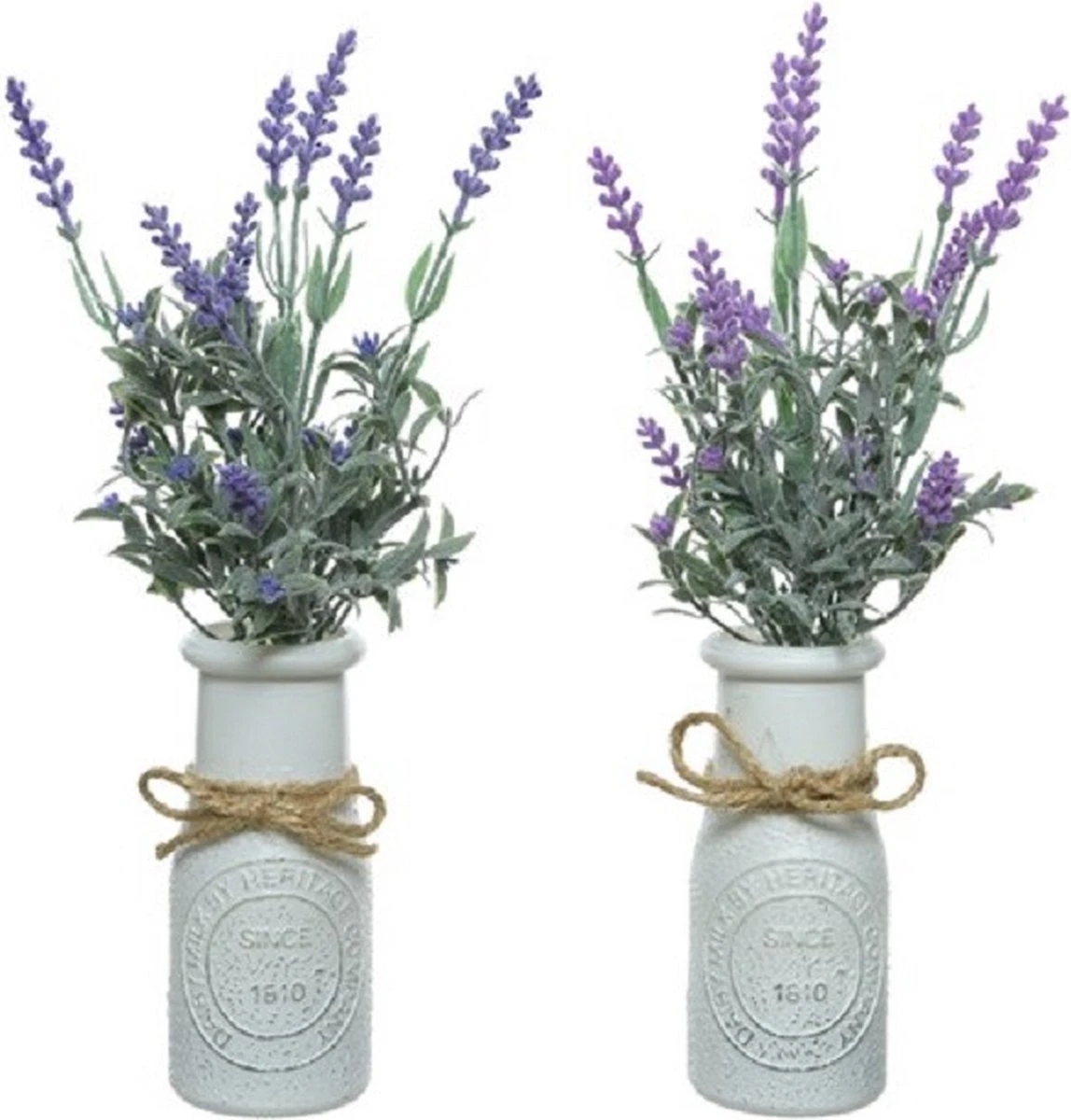 Decoris Set Van 2x Stuks Paarse Lavendula/lavendel Kunstplantjes 32 Cm In Witte Pot