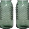 Decoris 2x Stuks Groene Vazen/bloemenvaas Gespikkeld Motief Van Gerecycled Glas 15 X 28 Cm - Glazen Vazen Voor Bloemen En Boeketten