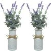 Decoris 2x Stuks Paarse Lavandula/lavendel Kunstplant 32 Cm In Witte Pot - Kunstplanten/nepplanten