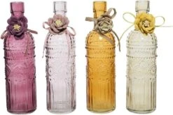 Decoris - Voorjaar - Fles - Glas - Ø5.5-H20cm - Met Decoratiebloem - Fleurig - Per Stuk Assorti