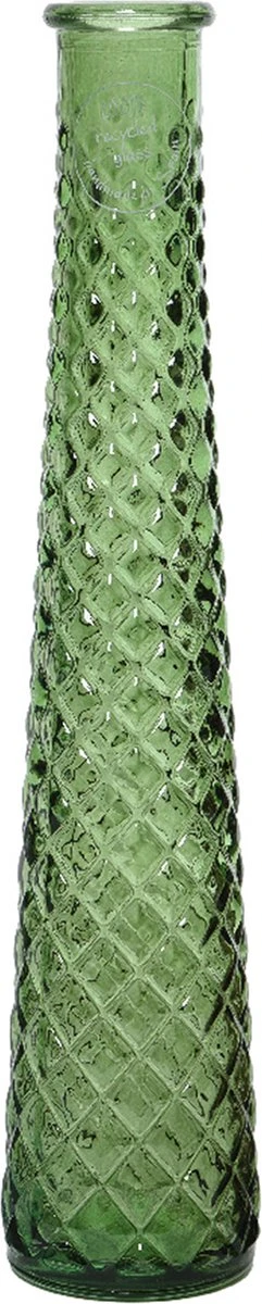 Decoris Vaas/bloemenvaas Van Gerecycled Glas - D7 X H32 Cm - Transparant Donkergroen