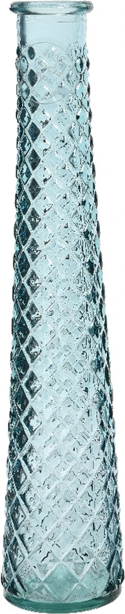 Decoris Vaas/bloemenvaas Van Gerecycled Glas - D7 X H32 Cm - Transparant Lichtblauw