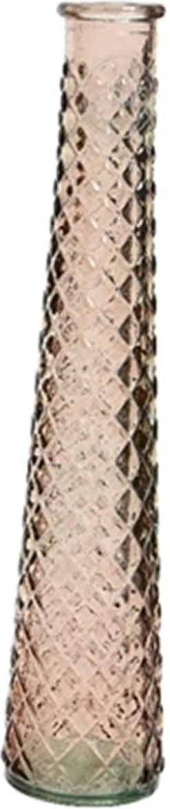 Decoris Vaas/bloemenvaas Van Gerecycled Glas - D7 X H32 Cm - Transparant Roze/bruin