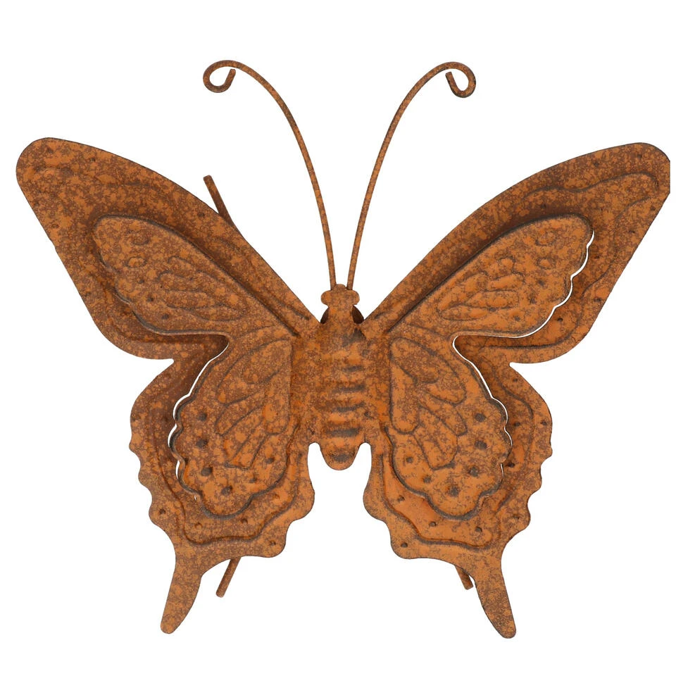 Decoris Muurvlinders - 2x - Tuindecoratie Vlinder - Metaal - Bruin - 23 Cm - Image 3