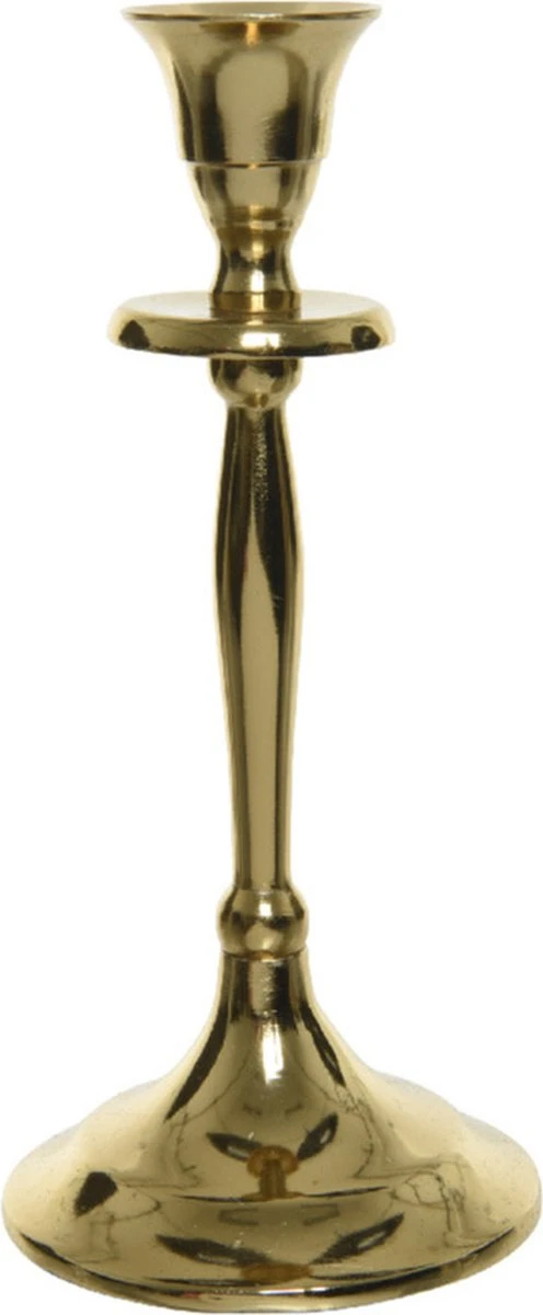 Decoris Set Van 2x Stuks Luxe Diner Kaarsen Staande Kandelaar Aluminium Kleur Goud 20 Cm - Diameter Onderkant 9 Cm - Image 2