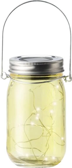 Decoris Solar Lamp Pot Met Deksel Geel Glas 14 Cm - Tuinverlichting Party/feestverlichting