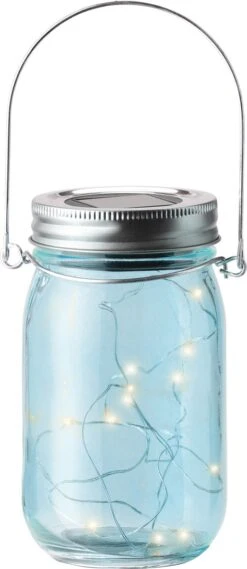 Decoris Solar Lamp Pot Met Deksel Blauw Glas 14 Cm - Tuinverlichting Party/feestverlichting