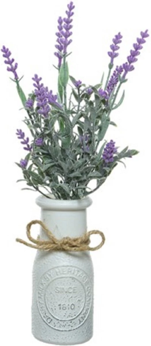 Decoris Set Van 2x Stuks Paarse Lavendula/lavendel Kunstplantjes 32 Cm In Witte Pot - Afbeelding 4