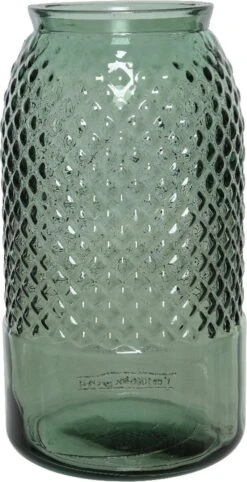 Decoris Bloemenvaas Van Gerecycled Glas - D15 X H28 Cm - Transparant Groen
