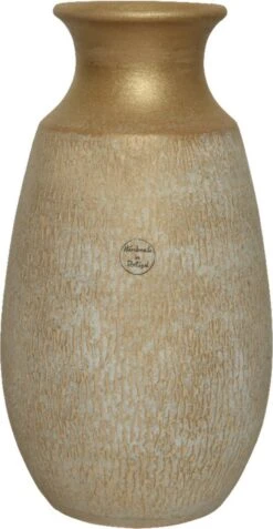 Decoris Bloemen Vaas Terracotta In Kleur Antiek Goud 40 Cm Hoog Diameter 22 Cm - Luxe Stijlvolle Vazen Voor Binnen