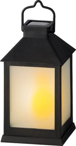 Decoris Solar Lantaarn Kunststof Zwart Met Vlam Effect 18 Cm - Tuinlantaarns - Solarverlichting - Tuiverlichting