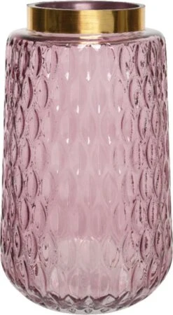 Decoris Bloemen Vaas Roze Transparant/goud Van Glas 26 Cm Hoog Diameter 15 Cm