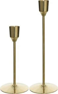 Decoris Luxe Dinerkaarsen Kandelaars Set 2x Stuks Aluminium 15 En 20 Cm Goud
