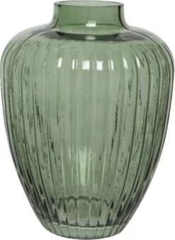 Decoris Bloemen Vaas Groen Transparant Van Glas 25 Cm Hoog Diameter 19 Cm