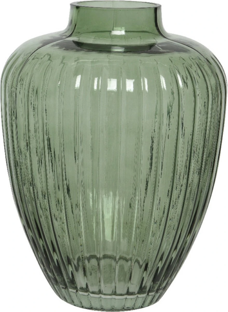 Decoris Bloemen Vaas Groen Transparant Van Glas 25 Cm Hoog Diameter 19 Cm