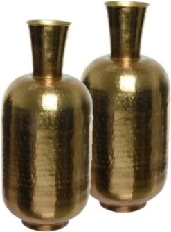 Decoris 2x Stuks Gouden Decoratieve Bloemenvazen Van Ijzer 20 X 45 Cm - Bloemen/takken Bloemenvazen Voor Binnen Gebruik