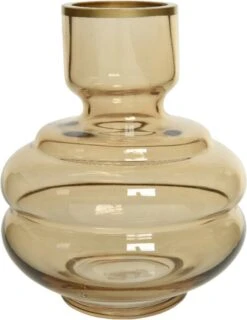 Decoris Bloemen Vaas Amber Transparant/goud Van Glas 18 Cm Hoog Diameter 15 Cm - Handgemaakte Stijlvolle Vazen