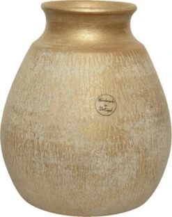 Decoris Bloemen Vaas Terracotta In Kleur Antiek Goud 26 Cm Hoog Diameter 24 Cm - Luxe Stijlvolle Vazen Voor Binnen