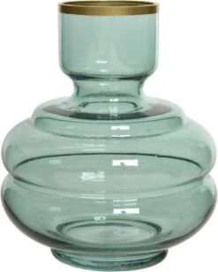 Decoris Bloemen Vaas Groen Transparant/goud Van Glas 18 Cm Hoog Diameter 15 Cm - Handgemaakte Stijlvolle Vazen