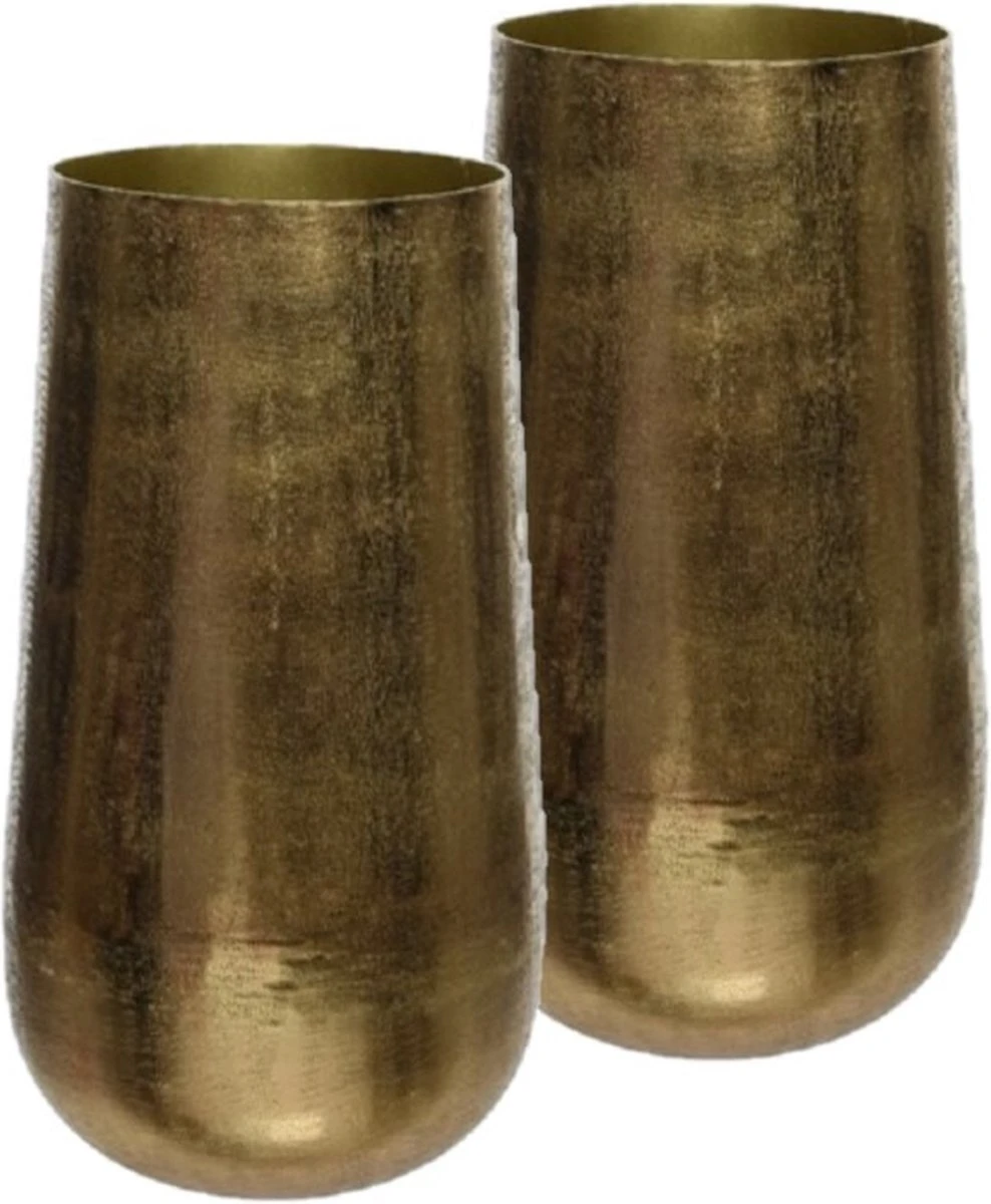 Decoris 2x Stuks Gouden Decoratieve Bloemenvazen Van Aluminium 20 X 37,5 Cm - Bloemen/takken Bloemenvaas Voor Binnen Gebruik